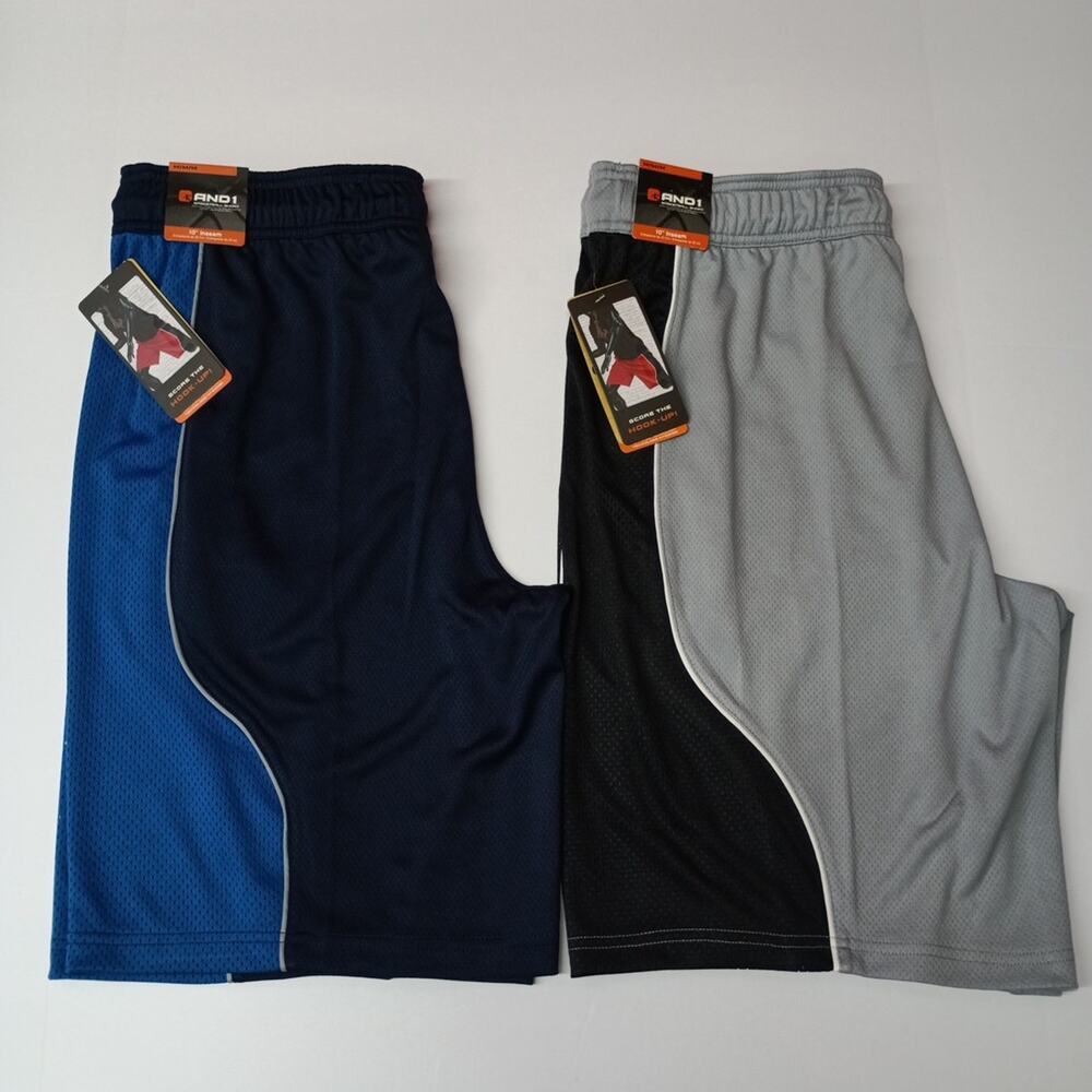 2 AND1 Fashion Basketball Shorts Men’s Size‎ M Medium Gray Blue Black 10" Inseam